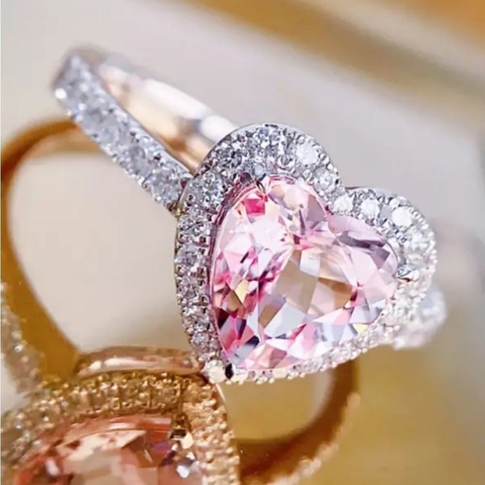 Pink Diamond Trendy heart promise ring sz 7